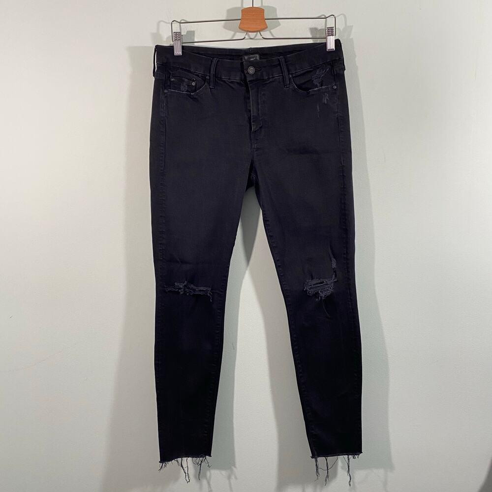 Mother Women Black Distressed Looker Ankle Fray Jeans Size 31